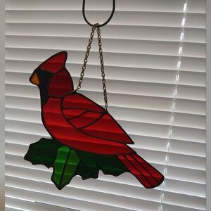 Red & Green Stained Glass Cardinal Bird Window Wall Decor